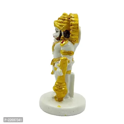 The Decor Culture Composite Marble Hanuman Ji Standing On Chowki Murti/Statue for Pooja Home Temple//Car Dashboard Idol (Size : 4 x 2 x 2 Cms) - White-Gold.-thumb2