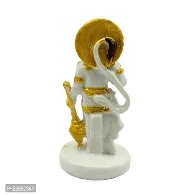 The Decor Culture Composite Marble Hanuman Ji Standing On Chowki Murti/Statue for Pooja Home Temple//Car Dashboard Idol (Size : 4 x 2 x 2 Cms) - White-Gold.-thumb3