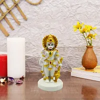 The Decor Culture Composite Marble Hanuman Ji Standing On Chowki Murti/Statue for Pooja Home Temple//Car Dashboard Idol (Size : 4 x 2 x 2 Cms) - White-Gold.-thumb3