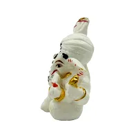 The Decor Culture Composite Marble Shree Ganesh Ji Murti for Pooja Home Temple// For Gift// Car Dashboard Idol (Size : 4 x 4 x 3 Cms) - White-Gold.-thumb2