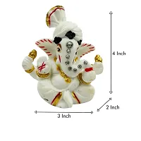 The Decor Culture Composite Marble Shree Ganesh Ji Murti for Pooja Home Temple// For Gift// Car Dashboard Idol (Size : 4 x 4 x 3 Cms) - White-Gold.-thumb3