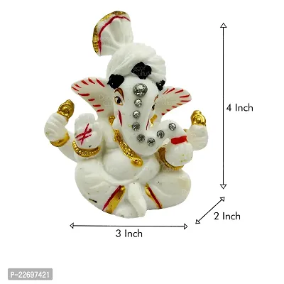 The Decor Culture Composite Marble Shree Ganesh Ji Murti for Pooja Home Temple// For Gift// Car Dashboard Idol (Size : 4 x 4 x 3 Cms) - White-Gold.-thumb4