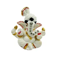 The Decor Culture Composite Marble Shree Ganesh Ji Murti for Pooja Home Temple// For Gift// Car Dashboard Idol (Size : 4 x 4 x 3 Cms) - White-Gold.-thumb1