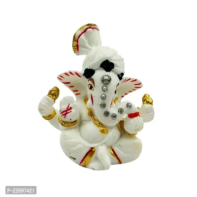 The Decor Culture Composite Marble Shree Ganesh Ji Murti for Pooja Home Temple// For Gift// Car Dashboard Idol (Size : 4 x 4 x 3 Cms) - White-Gold.-thumb2