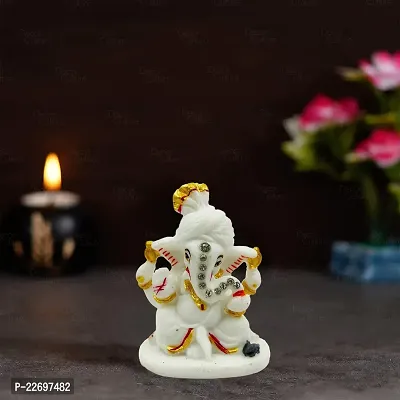 The Decor Culture Composite Marble Shree Ganesh Ji Murti for Pooja Home Temple// For Gift// Car Dashboard Idol (Size : 4 x 4 x 3 Cms) - White-Gold.