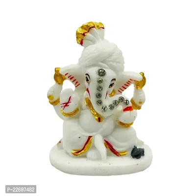 The Decor Culture Composite Marble Shree Ganesh Ji Murti for Pooja Home Temple// For Gift// Car Dashboard Idol (Size : 4 x 4 x 3 Cms) - White-Gold.-thumb2