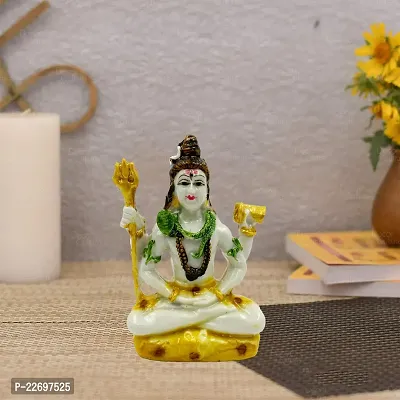 The Decor Culture Composite Marble Shiv Shankar Ji Murti/Statue for Pooja Home Temple// For Gift// Car Dashboard Idol (Size : 9 x 8x 4 Cms) - White-Gold.