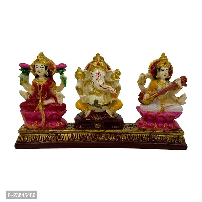 Decor Culture (Laxmi, Ganesha  Saraswati Ji) statue/Idol/Figurine/Murti Made of (Composite Marble  Oxiidised Colors) for Home/Temple/office/Car/Mandir (9x16x3 Cms)