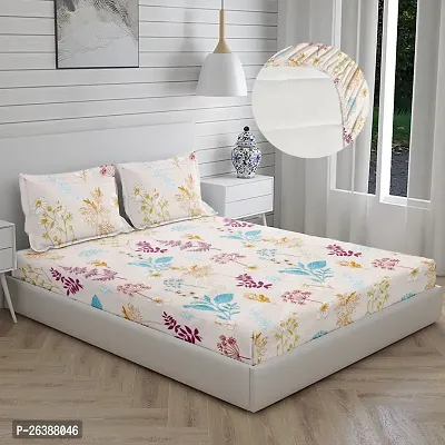 Comfortable Glace Cotton Printed Queen Bedsheet with Two Pillow Covers-thumb0