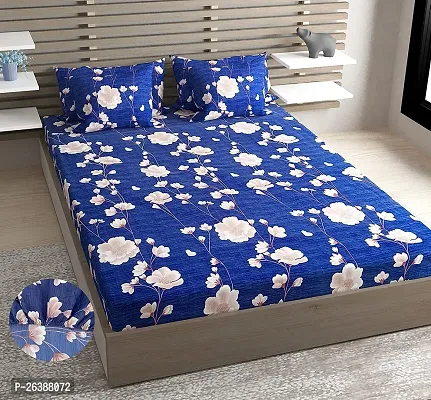 Comfortable Glace Cotton Printed Queen Bedsheet with Two Pillow Covers-thumb0