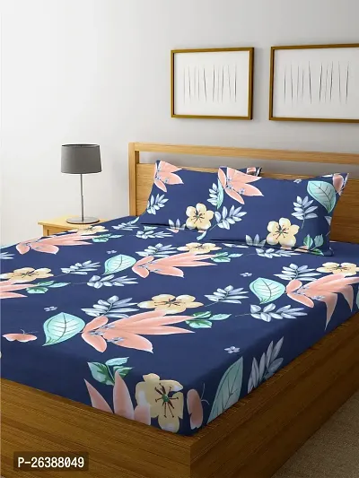 Comfortable Glace Cotton Printed Queen Bedsheet with Two Pillow Covers-thumb0