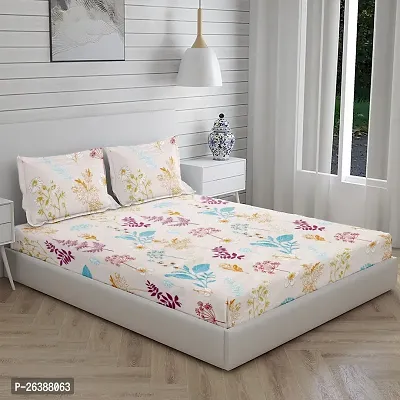 Comfortable Glace Cotton Printed Queen Bedsheet with Two Pillow Covers-thumb0