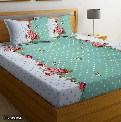 Comfortable Glace Cotton Printed Queen Bedsheet with Two Pillow Covers-thumb0