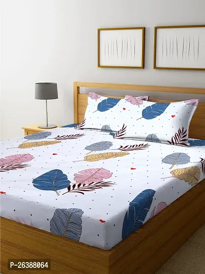 Comfortable Glace Cotton Printed Queen Bedsheet with Two Pillow Covers-thumb0