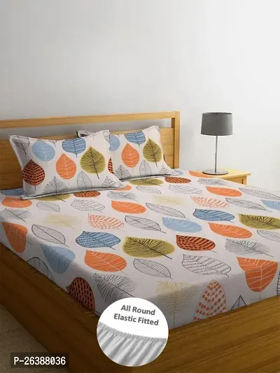 Comfortable Glace Cotton Printed Queen Bedsheet with Two Pillow Covers