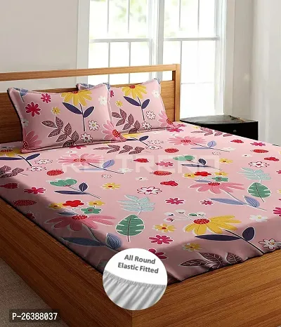 Comfortable Glace Cotton Printed Queen Bedsheet with Two Pillow Covers