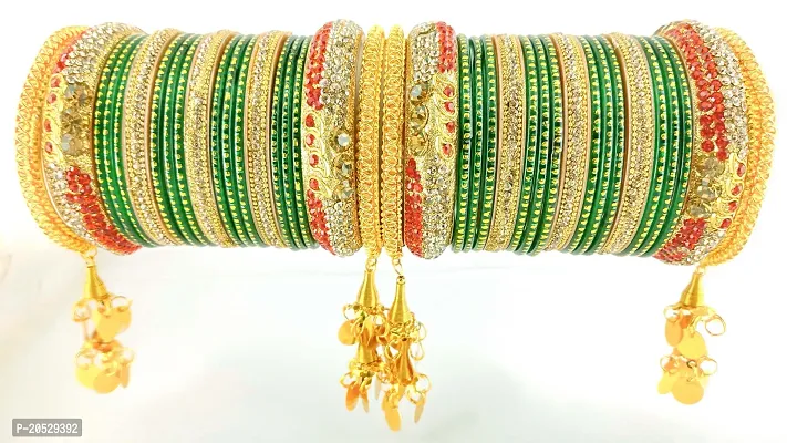 Green And Golden Bridal Ltkan Pratywear Wedding Glass Baangles Set-thumb0