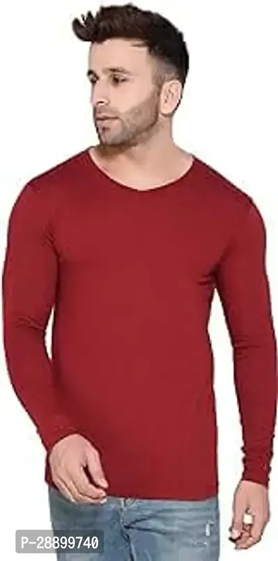 Phrill Mens Regular Fit Full Sleeve Cotton Tshirt Maroon