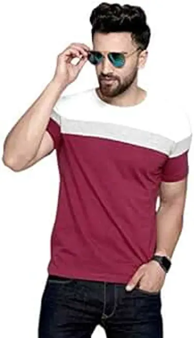 Elegant Colourblocked Round Neck Tees For Men