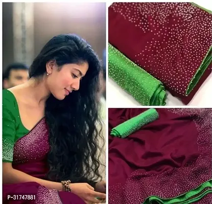 Beautiful Silk Blend Maroon Embroidered  Saree with Blouse piece For Women-thumb0