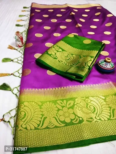 Beautiful Silk Blend Purple Woven Design  Saree with Blouse piece For Women