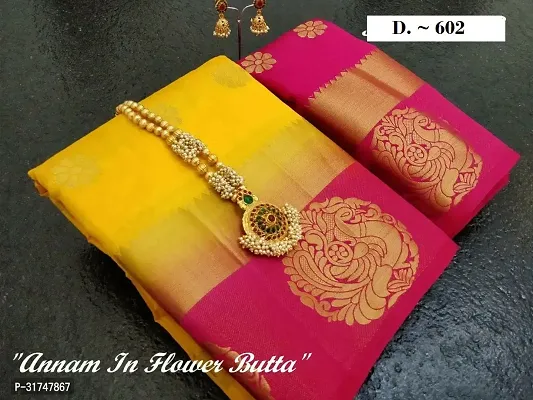 Beautiful Silk Blend Yellow Woven Design  Saree with Blouse piece For Women-thumb0