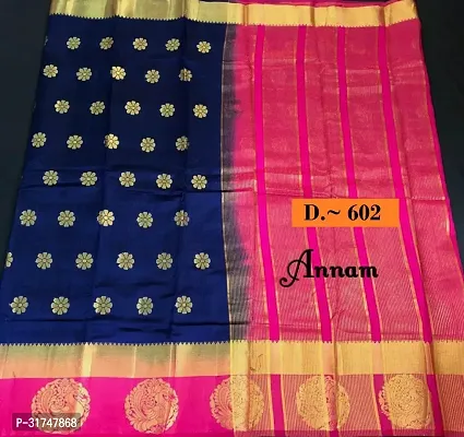 Beautiful Silk Blend Navy Blue Woven Design  Saree with Blouse piece For Women