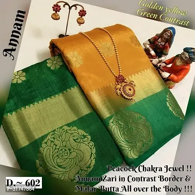 Beautiful Silk Blend Yellow Woven Design  Saree with Blouse piece For Women-thumb0