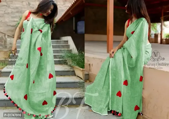 Beautiful Silk Blend Green Embroidered  Saree with Blouse piece For Women