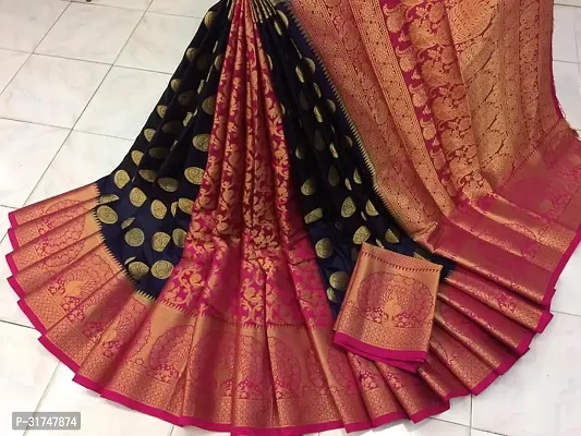 Beautiful Silk Blend Black Woven Design  Saree with Blouse piece For Women