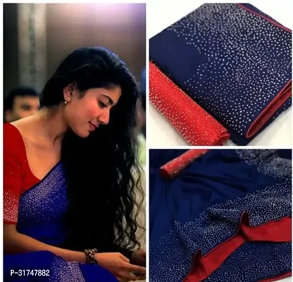 Beautiful Silk Blend Navy Blue Embroidered  Saree with Blouse piece For Women