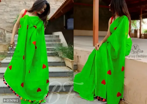 Beautiful Silk Blend Green Embroidered  Saree with Blouse piece For Women