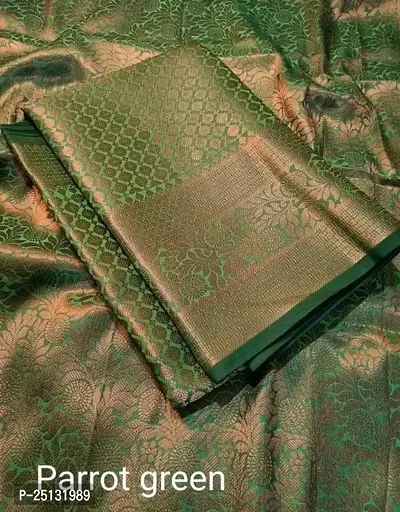 Elegant Green Kanjivaram Copper Jacquard Sarees with Blouse Piece-thumb0