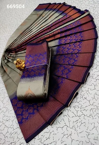 KANJEEVARAM WOVEN DESIGN SILK BLEND SAREE WITH BLOUSE PIECE