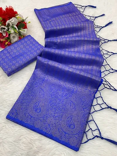Banarasi Silk Blend Woven Design Zari Saree With Blouse Piece