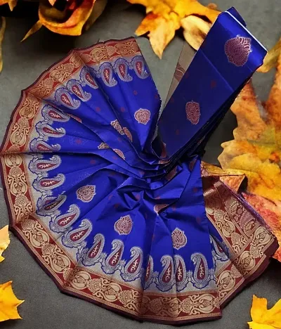 Glamorous Silk Blend Saree with Blouse piece