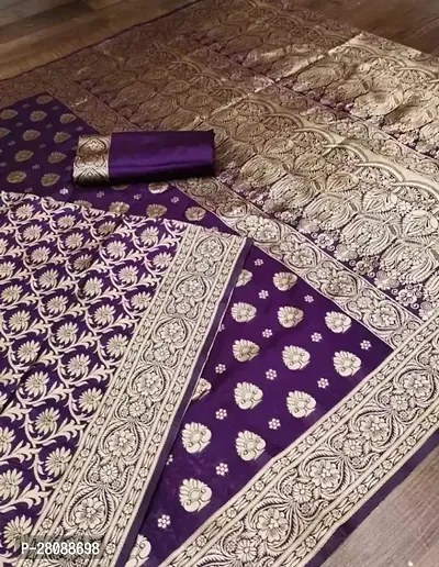 Banarasi Zari Woven Silk Saree Work With Blouse Piece-thumb0