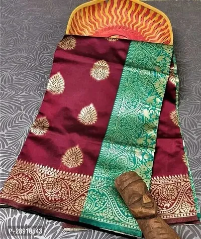 Banarasi Zari Jacquard Work Silk Blend Saree Work With Blouse Piece-thumb0