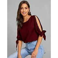 Alfa Fashion Tie Pearl Fashionable Top Latest Stylish Women Western top (Maroon, Small)-thumb2