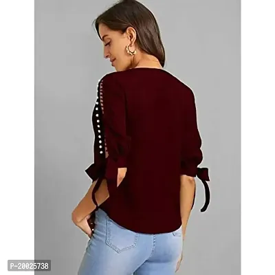 Alfa Fashion Tie Pearl Fashionable Top Latest Stylish Women Western top (Maroon, Small)-thumb4