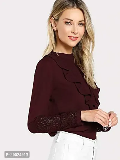 Alfa Fashion Women'S Maroon Tops(Alfa_Lacesleeve_Maroonl_Maroon_Large)-thumb2