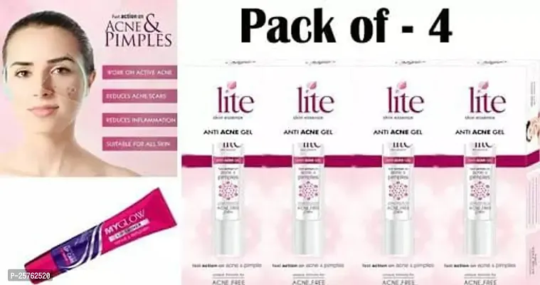 Lite Skin Essence Anti Acne Gel + 1 Myglow Lip Shiner Free Pack Of - 4