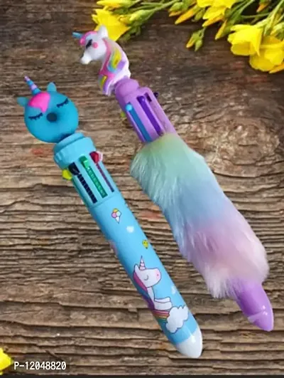 gomerrykids combo 2pc 6in1 sequence pen and unicorn fur pen for kids return gift set for birthday- Multi color-thumb0