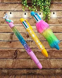 GoMerryKids Unicorn 10 in 1 Retractable Roller Ball Ballpoint Pen for Kids (Multicolour) -2 Pieces-thumb1