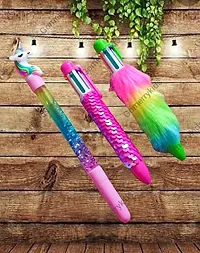 GoMerryKids Unicorn 10 in 1 Retractable Roller Ball Ballpoint Pen for Kids (Multicolour) -2 Pieces-thumb2