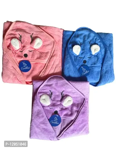 Gomerrykids.com Cuddles Combo of 1 Ultra Soft Baby Towel with 1 Fleece Blanket Swaddle Newborn 0-2Years Baby Carrier Hooded Bath Towel Kids-thumb3