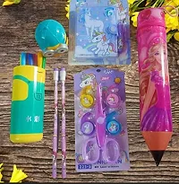 gomerrykids 7in1 combo for kids unicorn diary with pen, 2 lead pencils, eraser, unicorn pen, sharpener and art craft scissor- Multi color-thumb1