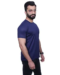 Reliable Navy Blue Polyester Blend Solid Round Neck Tees For Men-thumb4