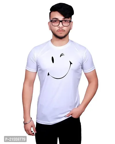 Round Neck Graphic Printed White T-Shirt-970 -S-thumb0