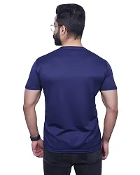 Reliable Navy Blue Polyester Blend Solid Round Neck Tees For Men-thumb2